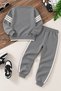 Charcoal Grey Boys' Summer Embroidered Crew Neck Sweatshirt and Pants Set 25054 - 3