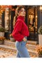 Ruby Red Mock Neck Zipper Balloon-Sleeve Jacket - 3