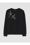 TWO MT SHOP QUALITY LCW EVERYDAY Black Soft Touch Oversized Rhinestone Women's Sweatshirt - 5