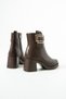 Women's Brown Mid-Heel Comfortable Boots with Gold Buckles and a Zipper - 4