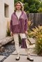Italian Burgundy-Colored Hooded Long-Sleeve Zipper-Front Washed Sequined Oversized Knit Jacket 75 78 - 3