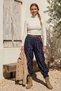 Italian Navy Blue Pants with Pockets, Belt, Elastic Waist, and Elasticated Hem, Jacquard Woven, Size 94 70 - 6