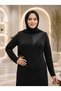 Women's New Season Elegant Black Jersey Dress with Guipure Lace, Dazzling Crystal Embellishments, and Leather Details—Custom-Made - 5