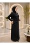 Women's New Season Elegant Black Jersey Dress with Guipure Lace, Dazzling Crystal Embellishments, and Leather Details—Custom-Made - 2