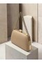 Beige Matte Leather Women's Evening Clutch with Gold Accents and Chain Strap—Perfect for Weddings and Engagement Parties - 5