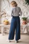 Italian Navy Blue Elasticated Hem Wide-Leg Corduroy Oversized Woven Pants 102 68 - 8