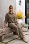 Italian Taupe Color Mink Shirt Collar, Wide-Leg, Slim-Fit Corduroy Woven Top and Bottom Set 77-102 70-68 - 5