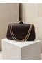 Brown Matte Leather Chain-Strap Women's Evening Clutch Purse with Gold Accents for Weddings and Engagements - 2