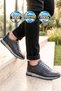 Navy Genuine Leather Lace-Up Men's Casual Sneakers 42172 - 3