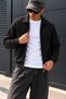 Men's Black Polo Collar Zipper Jacket - 5