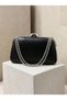 Black Matte Leather Chain-Accented Women's Evening Clutch Purse for Weddings and Engagements - 3