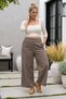 Italian Taupe Color Mink-Trimmed, Elasticated Hem, Corduroy Oversized Woven Pants 102 68 - 5