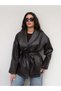 Blazer-Style Leather Jacket with Shawl Collar and Belted Design