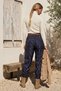 Italian Navy Blue Pants with Pockets, Belt, Elastic Waist, and Elasticated Hem, Jacquard Woven, Size 94 70 - 7