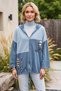 Italian Indigo Hooded Long-Sleeve Zipper-Front Washed Sequined Oversized Knit Jacket 75 78