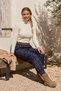 Italian Navy Blue Pants with Pockets, Belt, Elastic Waist, and Elasticated Hem, Jacquard Woven, Size 94 70 - 4