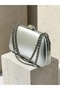 Silver Metallic Matte Leather Women's Evening Clutch with Silver Accents and Chain Strap—Perfect for Weddings and Engagements - 2