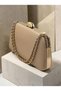 Beige Matte Leather Women's Evening Clutch with Gold Accents and Chain Strap—Perfect for Weddings and Engagement Parties - 2