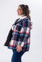 Plus Size Welsoft Fleece Collar Flannel Shirt, Blue-Red - 5
