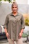 Italian Taupe Color Mink Shirt Collar, Long-Sleeve, Floral Appliqué, Fine Corduroy, Oversized Woven Shirt 77 70