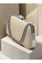 Cream Matte Leather Women's Evening Clutch with Silver Accents and Chain Strap—Perfect for Weddings and Engagements - 2