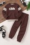 Brown Boys' Summer Embroidered Crew Neck Sweatsuit with Zipper 25053