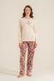 Women's Leaves Cream Long Sleeve Pajama Set Pc9263-S-V1 - 6