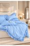DOUBLE-SIZE BLUE RUFFLED BED SPREAD AND 2 PILLOWCASES - 2