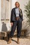 Italian Black Jacket with Collar, Pockets, and Belt; Elasticated Jacquard Woven Velvet Top and Bottom Set, Sizes 64-94, 64-70 - 7