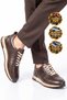 Coffee Genuine Leather Lace-Up Men's Casual Sneakers 42172