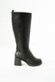 Women's Black Stretchy Elastic-Top Comfortable Calf-High Boots - 3