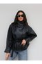 Snap-buttoned, drawstring leather jacket - 2