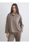 LCW Vision Brown Mock Neck Oversized Women's Sweatshirt, Featuring the ALITA CITY Touch