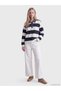 TWO MT SHOP QUALITY LCW Vision White Striped Women's Polo Collar Sweatshirt - 2