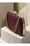 Burgundy Matte Leather Chain-Strap Women's Evening Clutch Purse with Gold Accents for Weddings and Engagements - 2