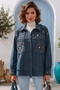 Italian Indigo Gabardine Woven Jacket with Cuffed Sleeves, Metal Buttons, and Washed Sequins 70 65 - 3