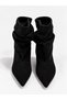 Black Suede Women's Loose-Fitting, Ruched, Pointed-Toe, Block-Heel Boots - 3