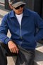Men's Navy Blue Polo Collar Zipper Jacket - 4