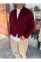 Burgundy Basic Knit Cardigan with Zipper PM-017 - 5
