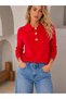 Women's Polo Collar, Button-Collar Detail, Soft-Textured, Long-Sleeve Knit Sweater 12511.Crs