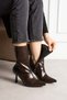 MARYA Women's Dark Brown Stretch Wrinkled Patent Leather Pointed Toe Zip-Up Boots with Warm Lining - 3