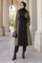 Two-Tone Belted Trench Coat, Khaki HM2983