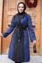 Two-Tone Belted Trench Coat, Indigo HM2983 - 3