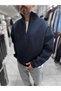 Navy Blue Panda-Print Sweatshirt with half-zip HM- - 4