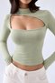 Women's Mock Neck Blouse with a Cutout at the Chest - 2
