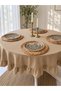 Velvet-Textured, Carefree Ruffled Tablecloth in Beige - 2