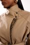 Camel-Belted Plaid-Detail Trench Coat 9839 - 3