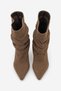 Women's Pointed Toe, Ruched, Suede, Slim-Heeled, Zipperless Casual Boots in Light Brown Suede - 7