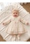 Girl Baby Christening Dress 3-Piece Set with Bandana, Tights, and Lace—Newborn Hospital Outfit, Wedding Dress, Evening Gown—100% Cotton Christening Set 8025 - 2