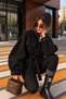 Women's Oversized Jacket with Belted Design, Mock Neck, Button Detail, and Pocket Detail - 3